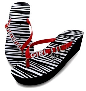 "zebra print platform wedge flip-flops with rhinestones"